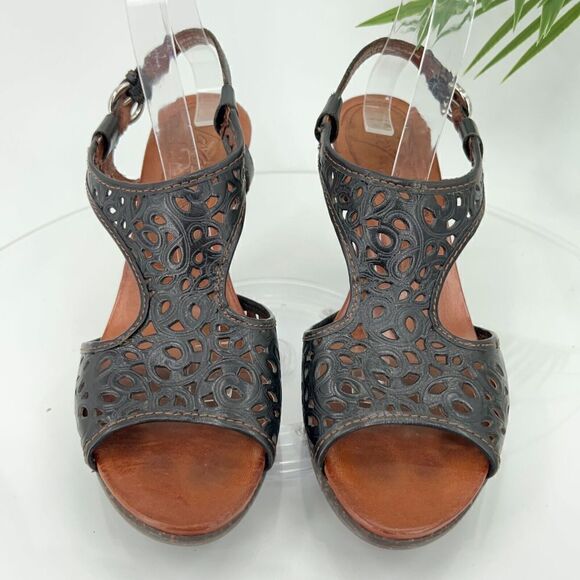 Naya Alpine Sandal Women's Size 10 M Black Leather Tooled Block Heel Slingback - Picture 3 of 16